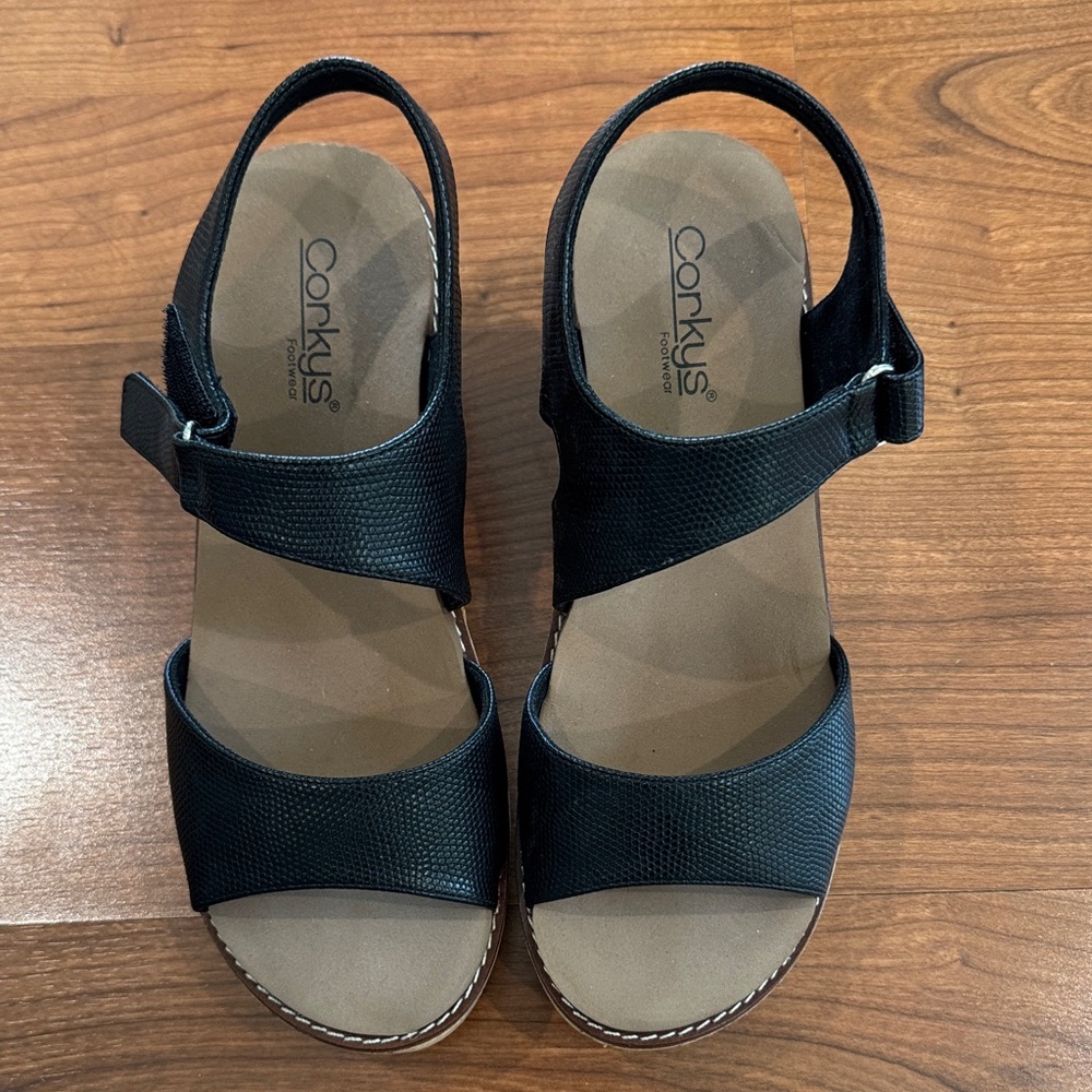 Corkys Black Textured Five O’Clock Somewhere Wedges